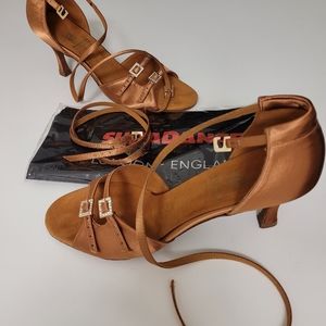 Supadance shoes size 7 1/2 UK (USA 9 to 10) Reg Dark Tan Satin. Heel 2 1/2 Flare